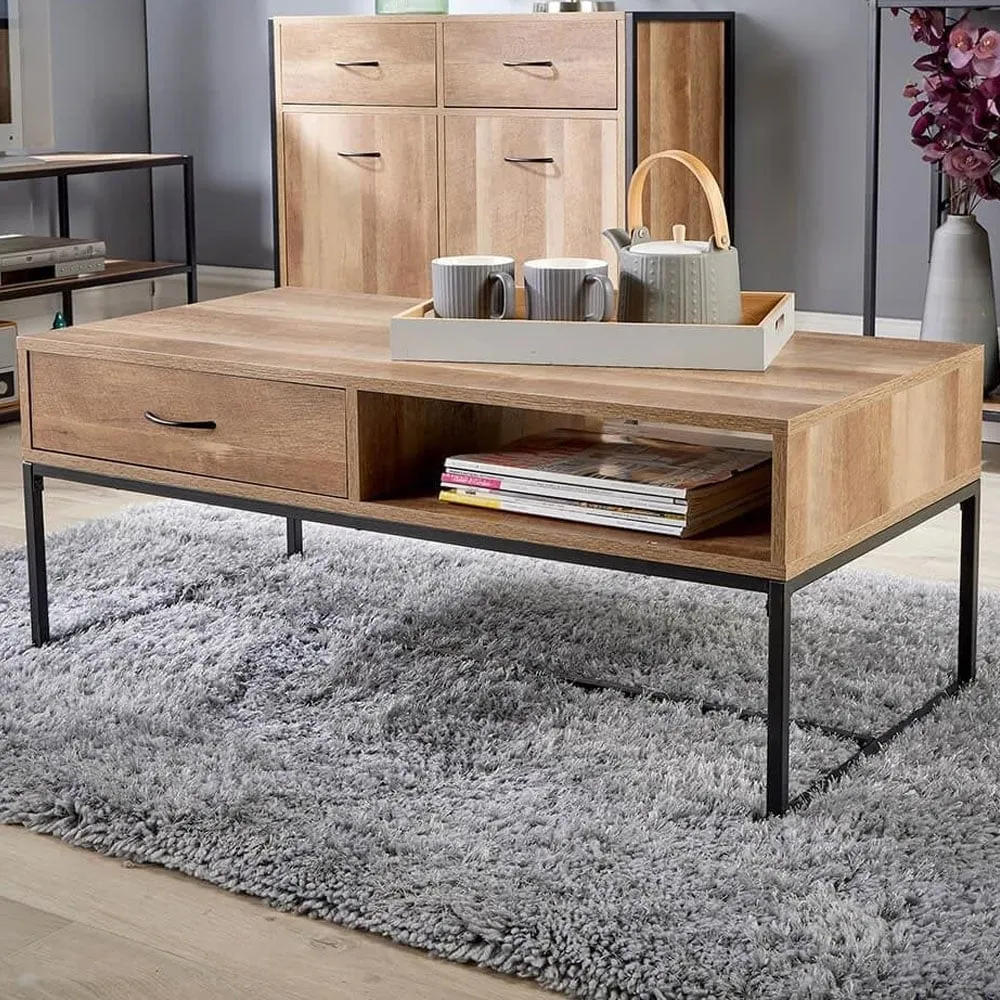 Oakmere Single Drawer Coffee Table with Shelf - Brown image