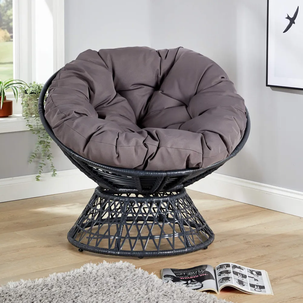 Oasis Round Papasan Chair - Dark Grey, Polyester