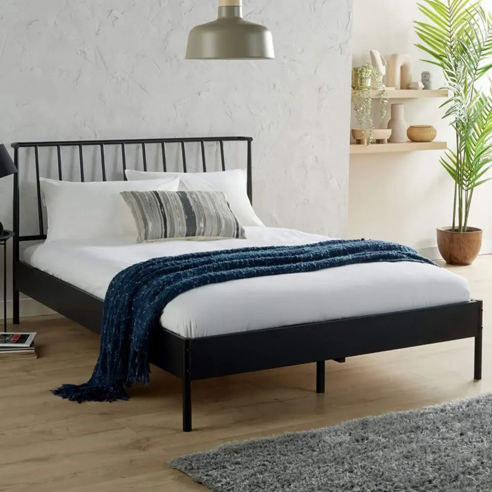 Odessa King Size Metal Bed Frame with Headboard - Black image