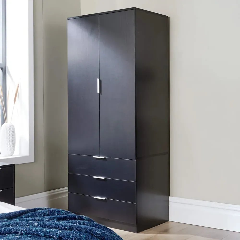 Phoenix 2 Door 3 Drawer Wardrobe - Black image