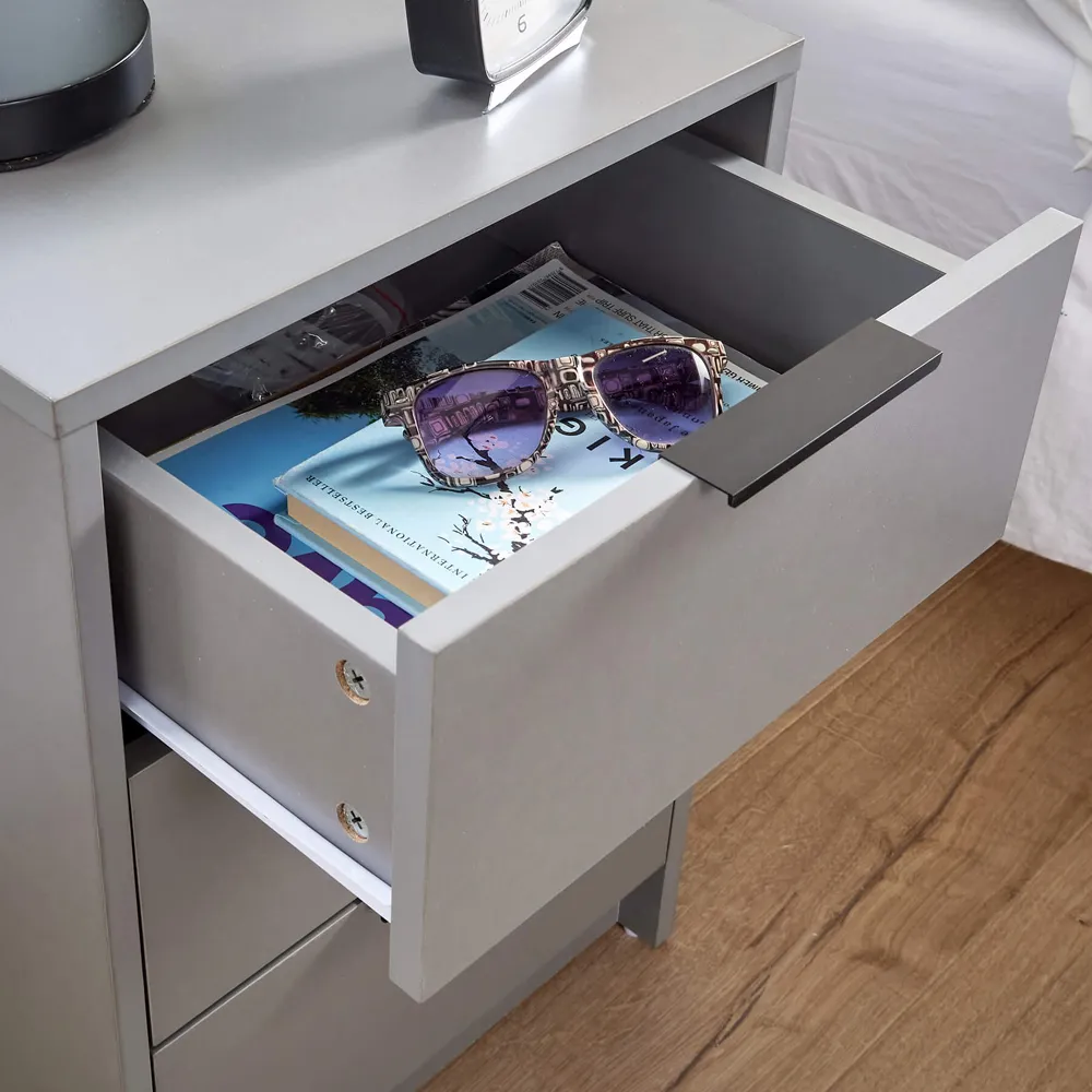 Phoenix 3 Drawer Bedside Storage Unit - Grey