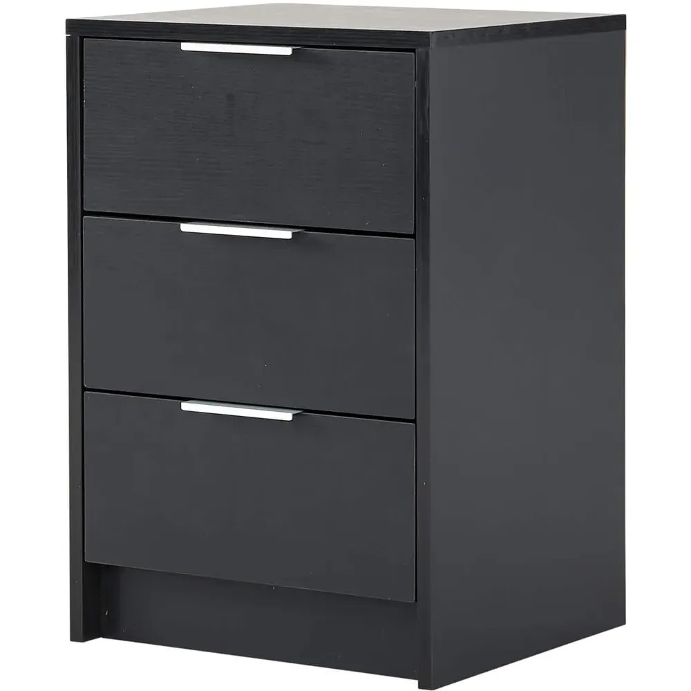 Phoenix 3 Drawer Bedside Table - Black
