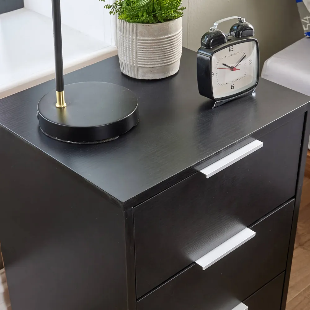 Phoenix 3 Drawer Bedside Table - Black