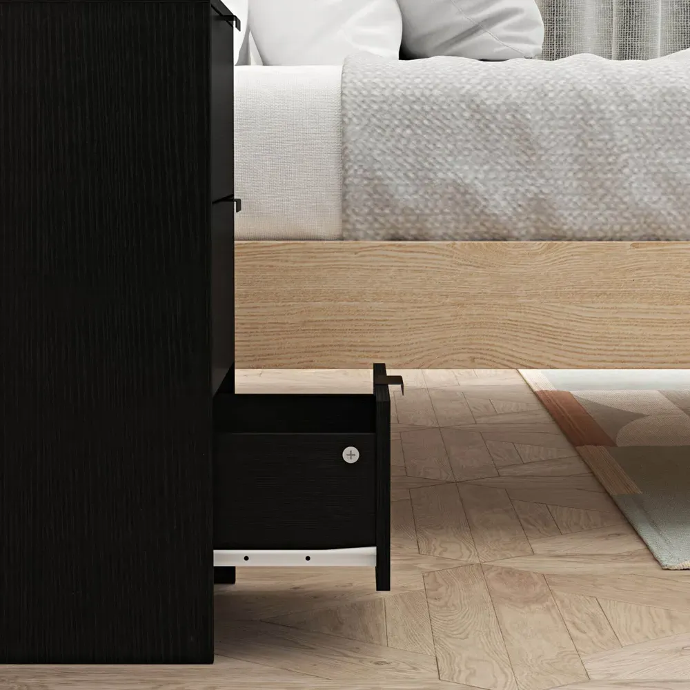 Phoenix 3 Drawer Bedside Table - Black