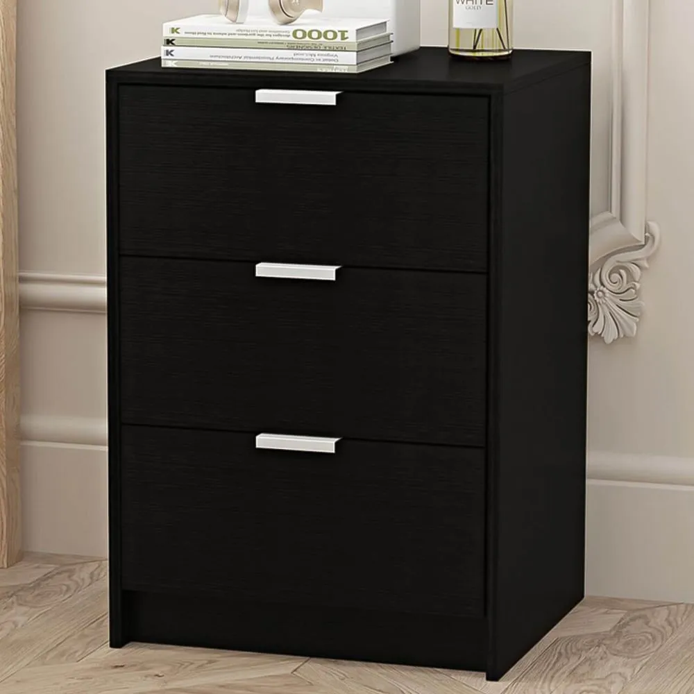 Phoenix 3 Drawer Bedside Table - Black image
