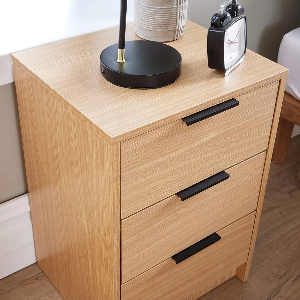 Phoenix 3 Drawer Bedside Table - Brown, Oak Effect