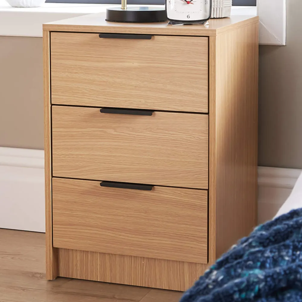 Phoenix 3 Drawer Bedside Table - Brown, Oak Effect image
