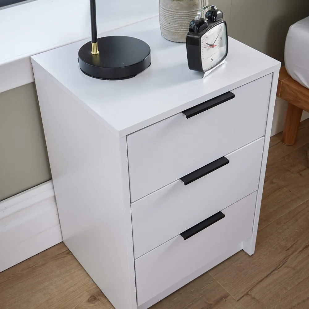 Phoenix 3 Drawer Bedside Table - White