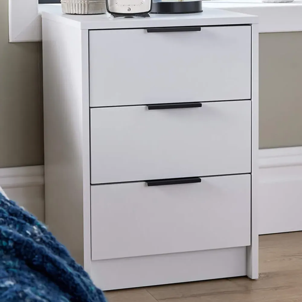 Phoenix 3 Drawer Bedside Table - White