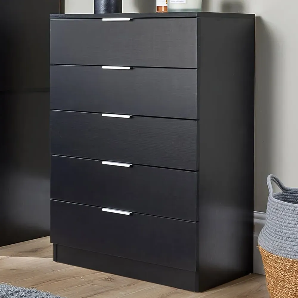 Phoenix 5 Drawer Chest of Drawers - Black