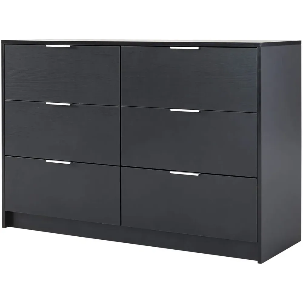 Phoenix 6 Drawer Wide Chest of Drawers - Black