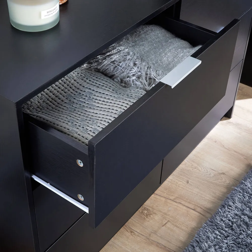 Phoenix 6 Drawer Wide Chest of Drawers - Black