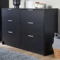 Phoenix 6 Drawer Wide Chest of Drawers - Black