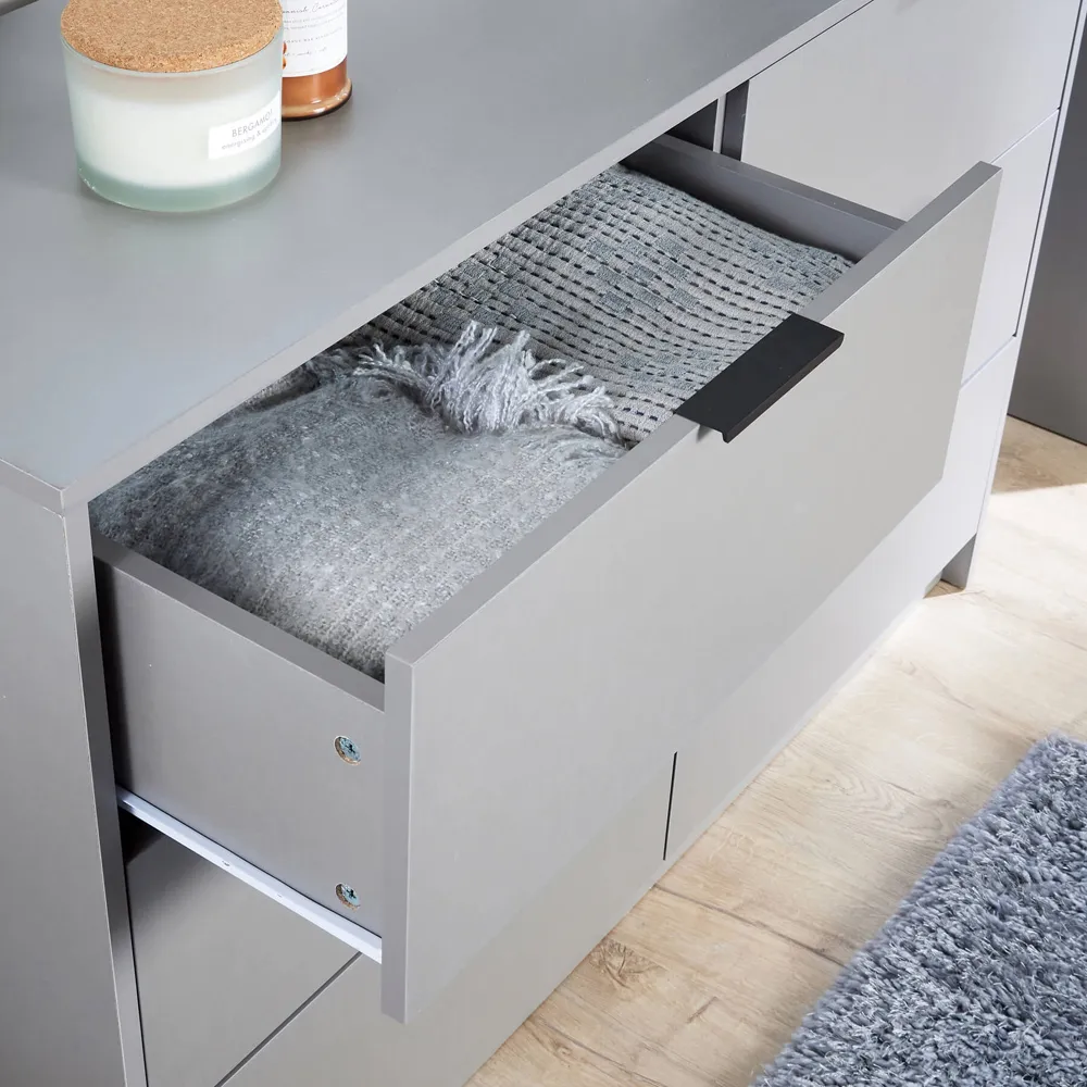 Phoenix 6 Drawer Wide Chest of Drawers - Grey