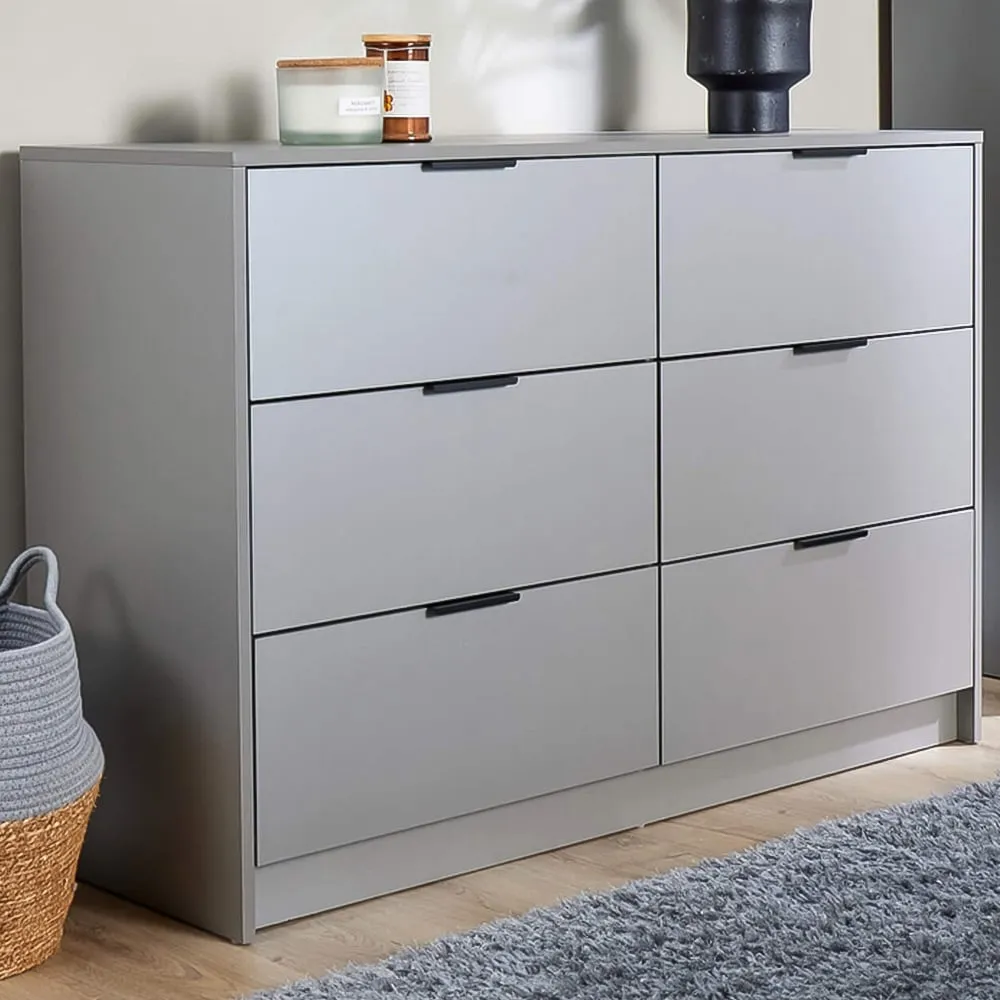 Phoenix 6 Drawer Wide Chest of Drawers - Grey