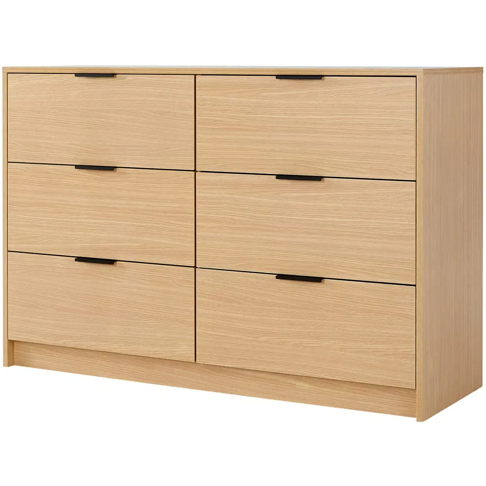 Phoenix 6 Drawer Wide Chest of Drawers - Oak