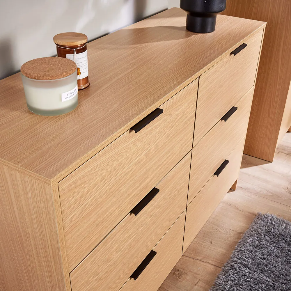 Phoenix 6 Drawer Wide Chest of Drawers - Oak