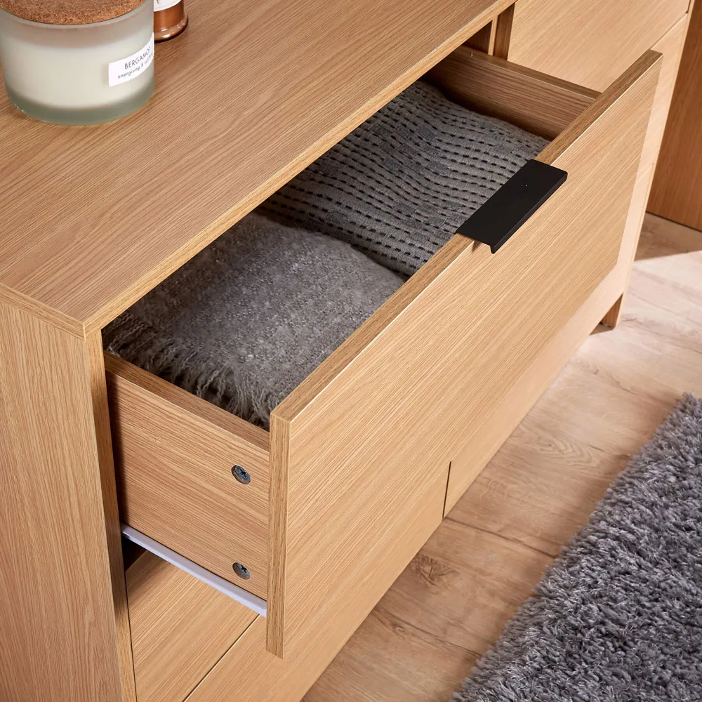 Phoenix 6 Drawer Wide Chest of Drawers - Oak