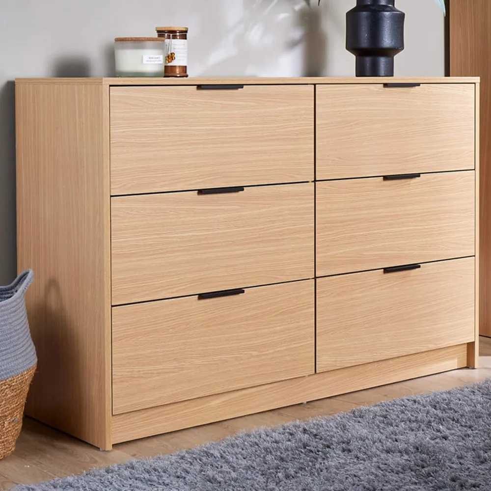Phoenix 6 Drawer Wide Chest of Drawers - Oak image