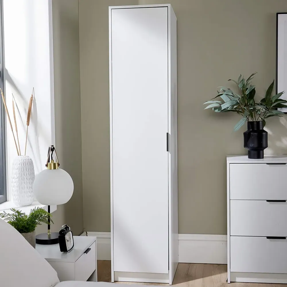 Phoenix Single Door Wardrobe with Hanging Rail - White