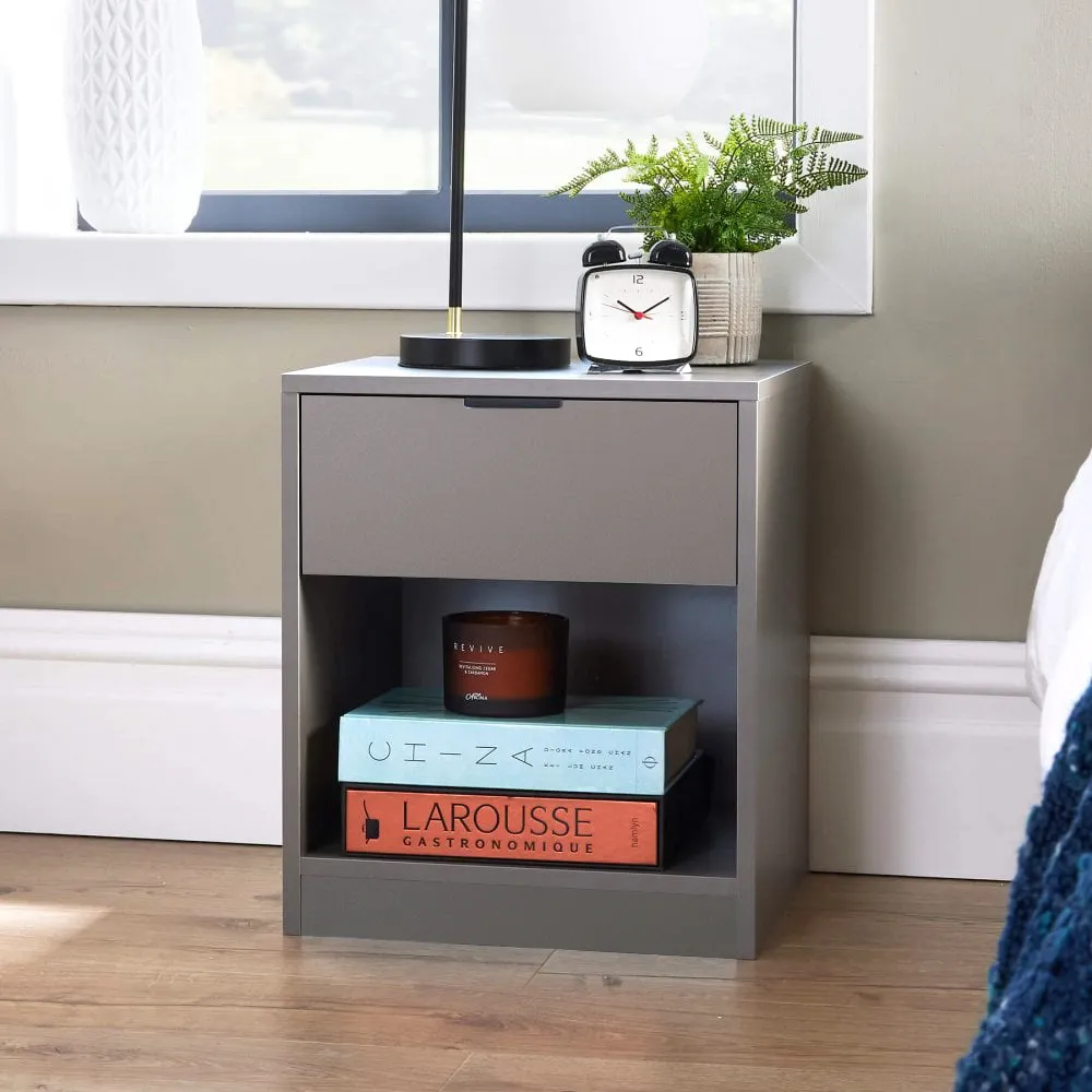 Phoenix Single Drawer Bedside Table - Grey