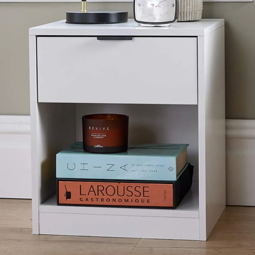 Phoenix Single Drawer Bedside Table - White