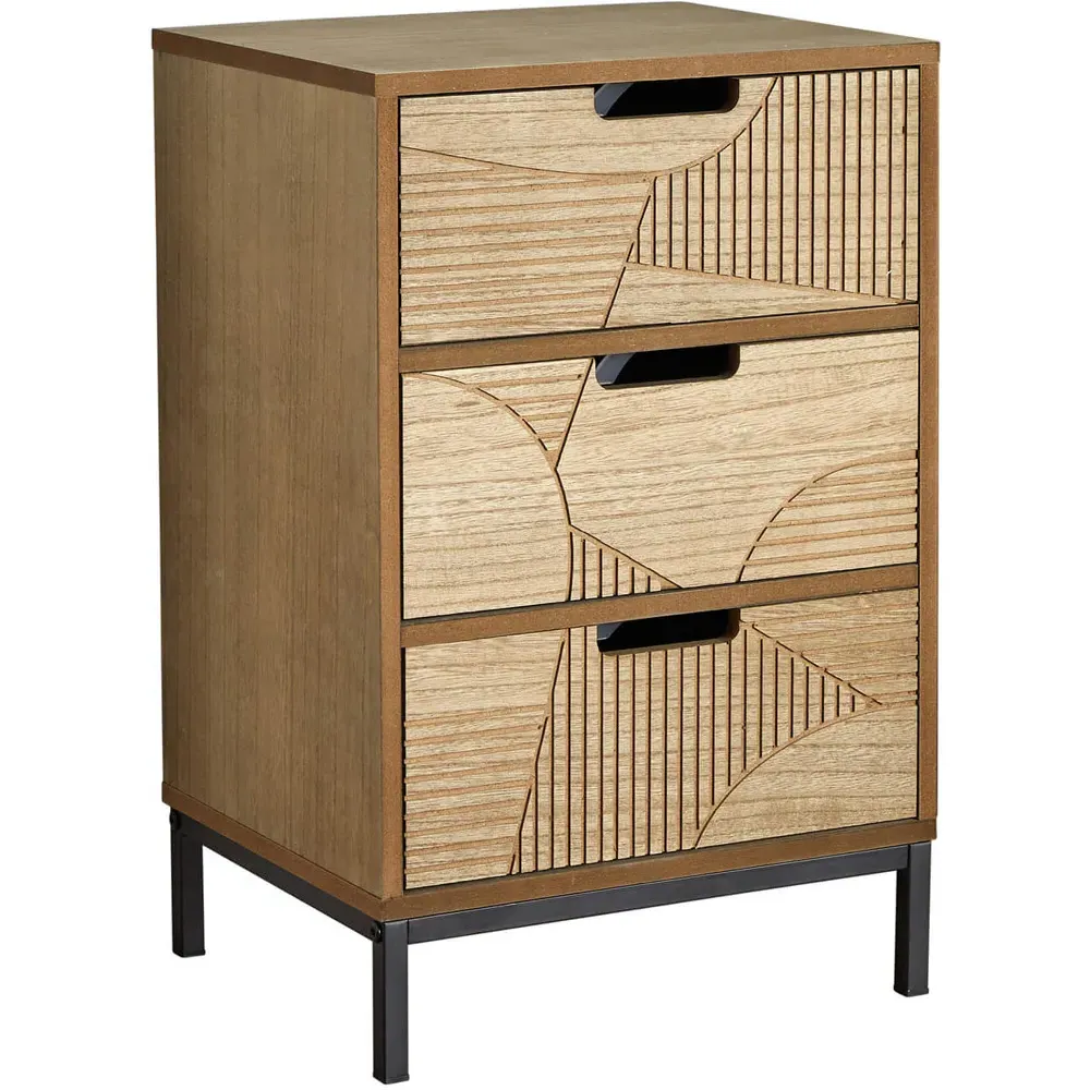 Reedham 3 Drawer Geometric Bedside Table - Brown, MDF