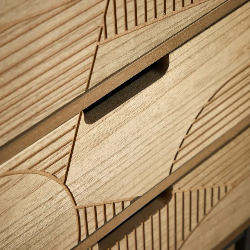 Reedham 3 Drawer Geometric Bedside Table - Brown, MDF