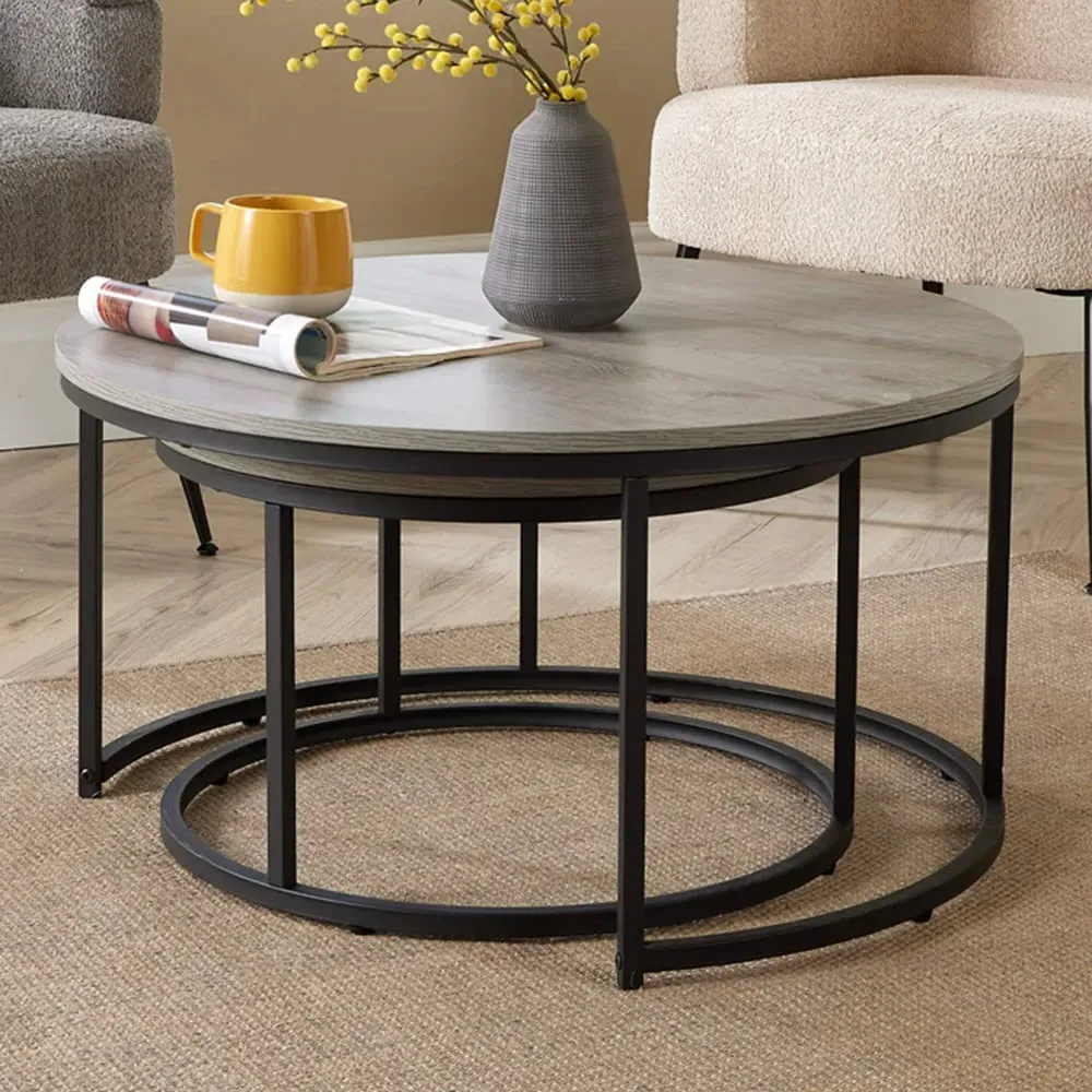 Round Nest of Tables Set of 2 - Grey