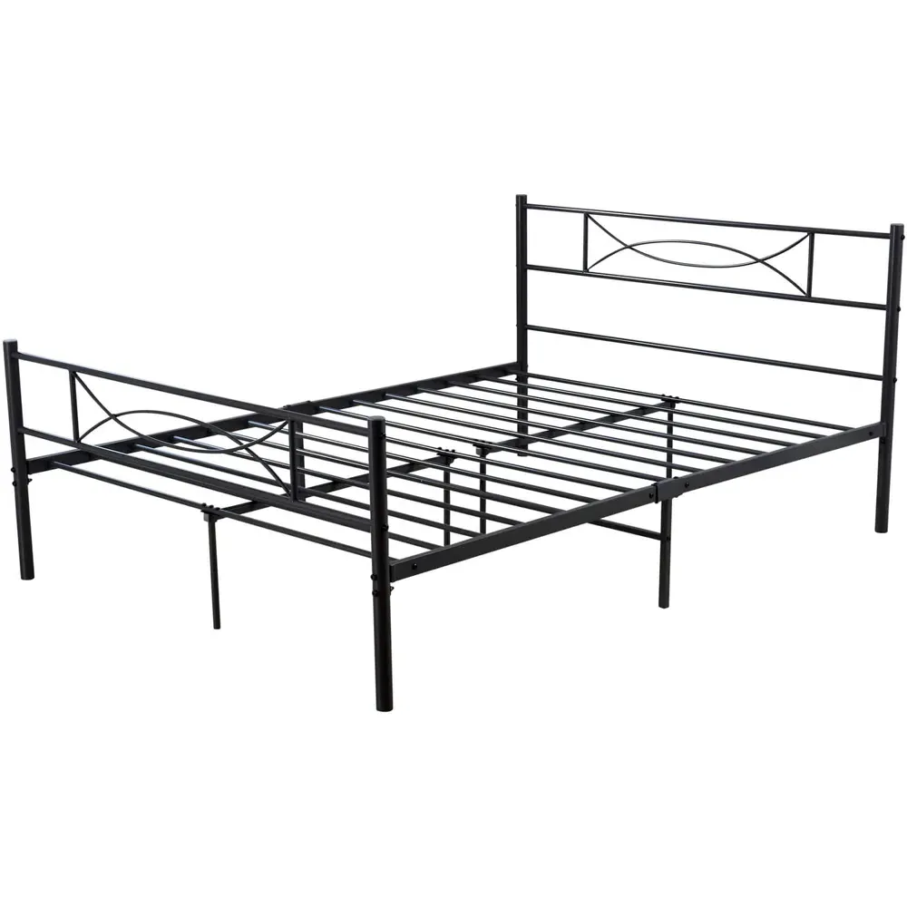 Saturn Double Bed Frame with Curved Headboard - Grey, Metal