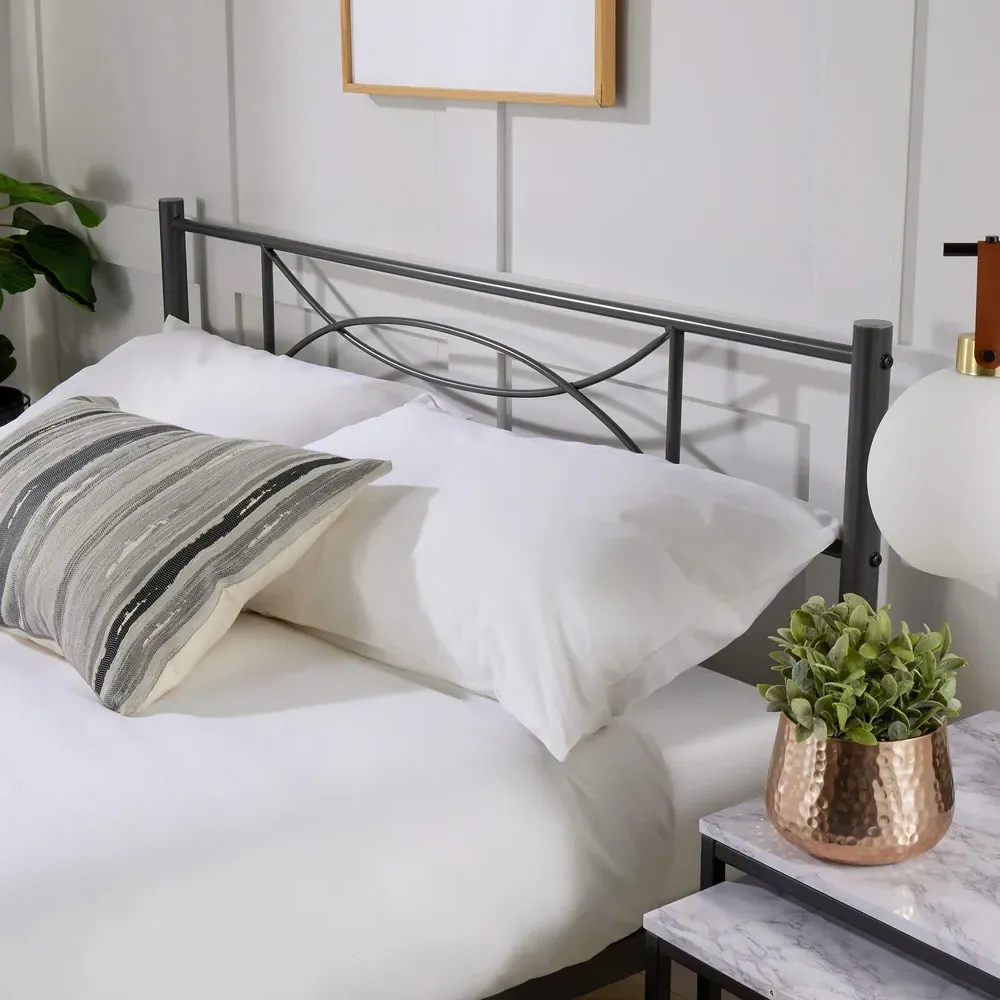 Saturn Double Bed Frame with Curved Headboard - Grey, Metal