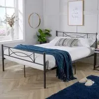 Saturn Double Bed Frame with Curved Headboard - Grey, Metal