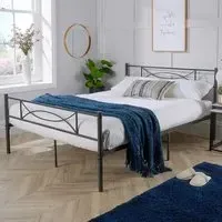 Saturn Single Bed Frame with Curved Headboard - Grey, Metal