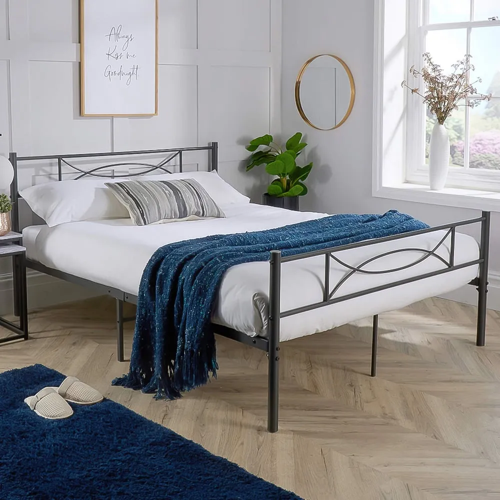 Saturn Single Bed Frame with Curved Headboard - Grey, Metal image