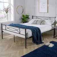 Saturn Small Double Bed Frame - Grey, Metal