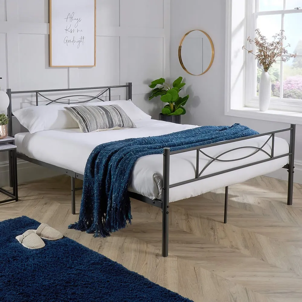 Saturn Small Double Bed Frame - Grey, Metal