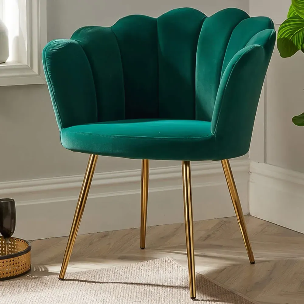Scallop Chair with Gold Metal Legs - Emerald Green, Velvet image