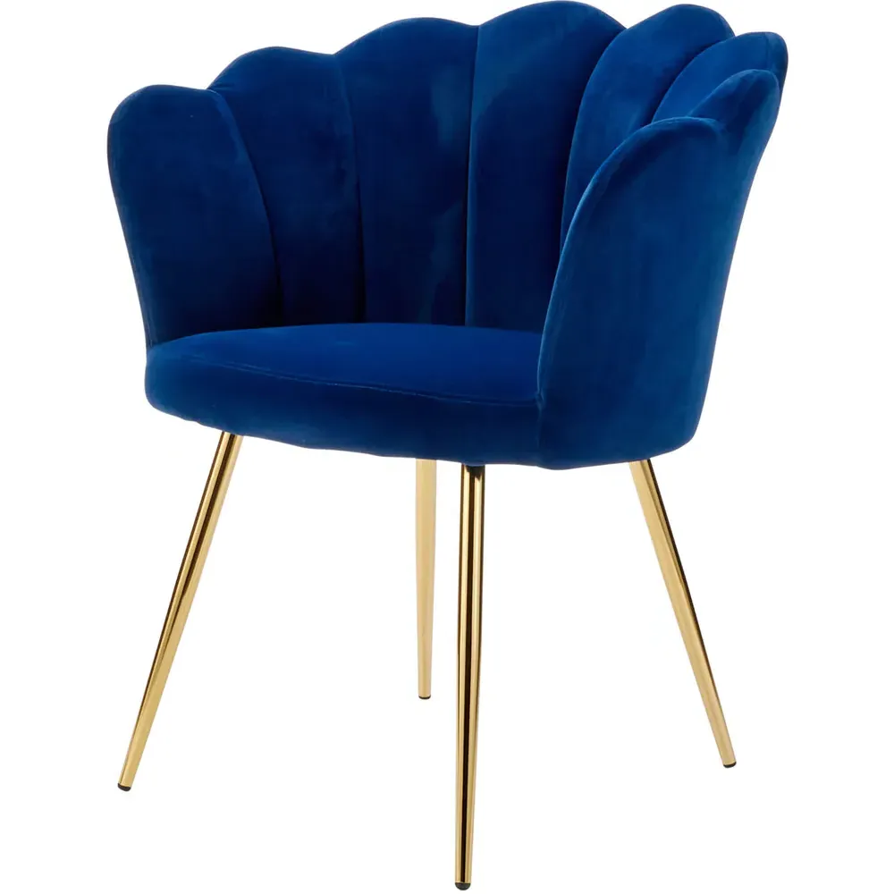 Scallop Chair with Gold Metal Legs - Navy Blue, Velvet