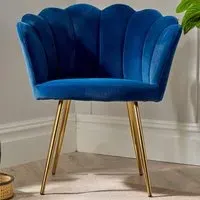 Scallop Chair with Gold Metal Legs - Navy Blue, Velvet