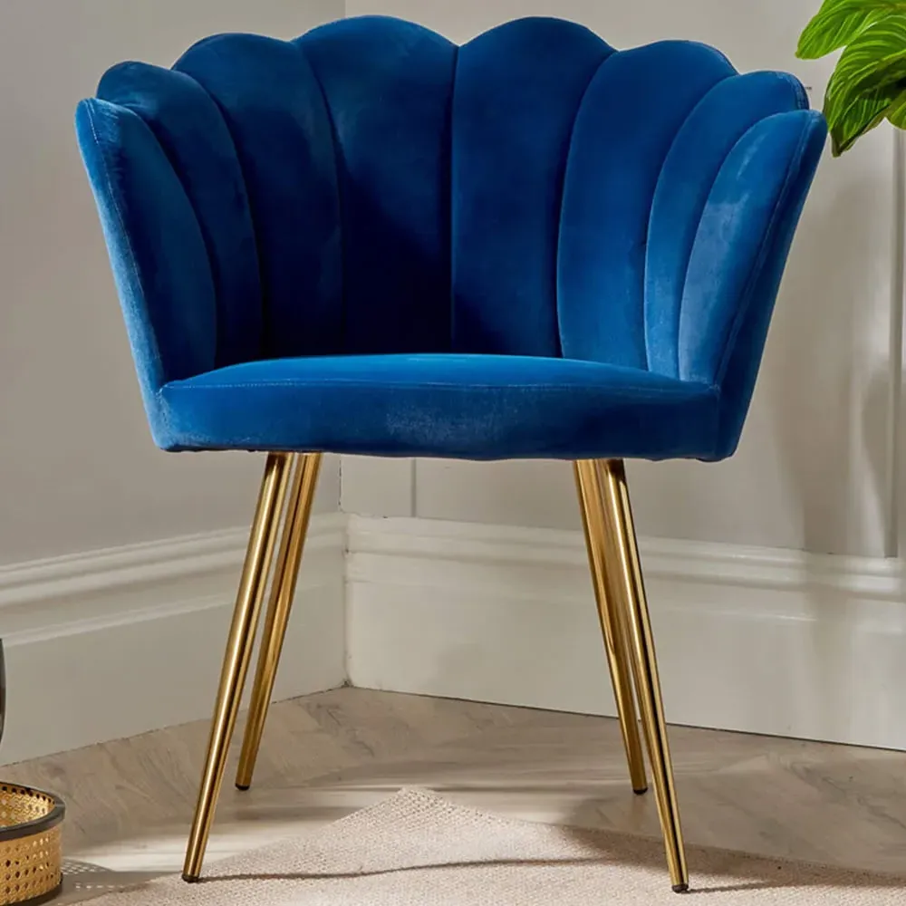 Scallop Chair with Gold Metal Legs - Navy Blue, Velvet