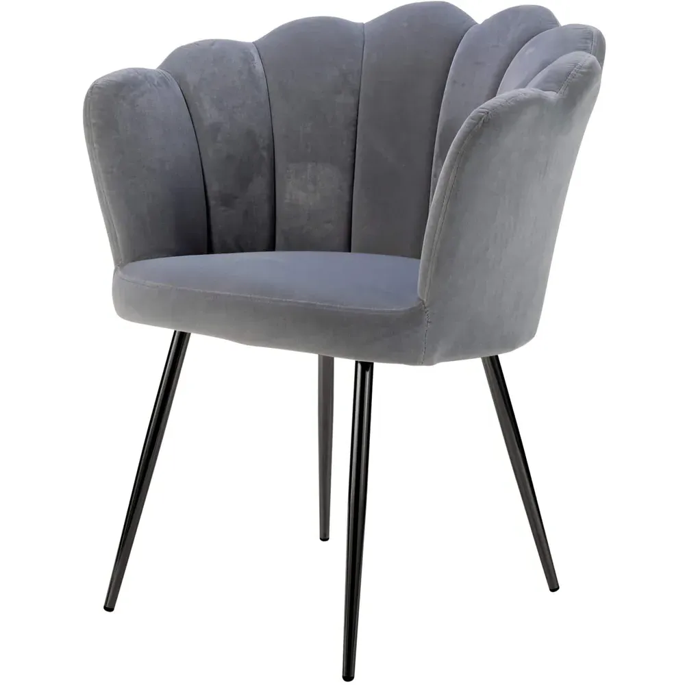 Scallop Chair with Metal Legs - Grey, Velvet
