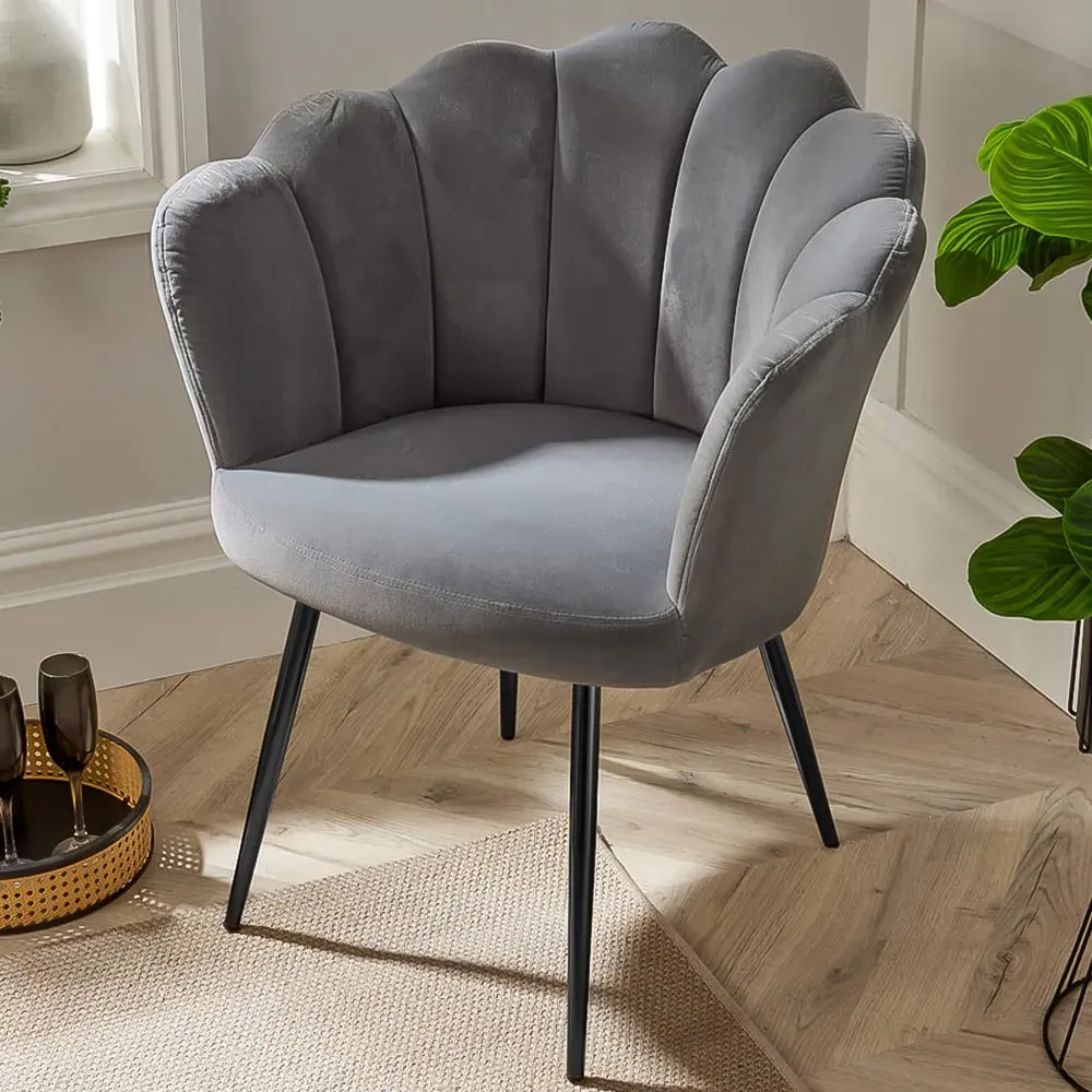 Scallop Chair with Metal Legs - Grey, Velvet image