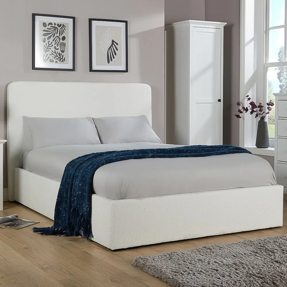 Serenity Double Ottoman Storage Bed with Gas Lift - White, Boucle