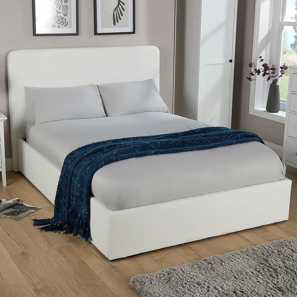 Serenity King Size Ottoman Storage Bed with Gas Lift - White, Boucle