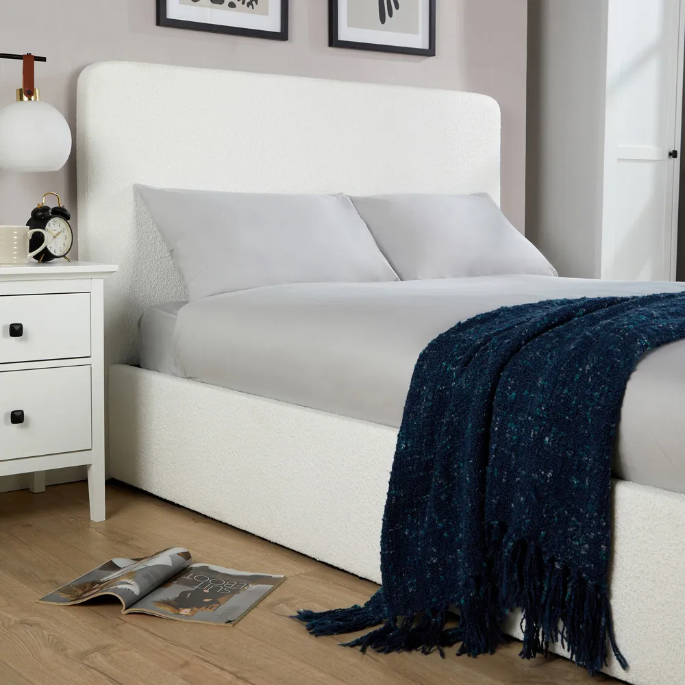 Serenity Small Double Ottoman Storage Bed with Gas Lift - White, Boucle