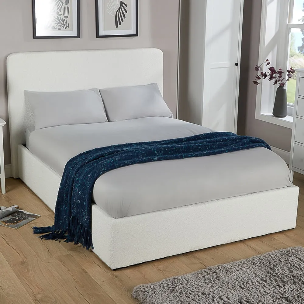 Serenity Small Double Ottoman Storage Bed with Gas Lift - White, Boucle image