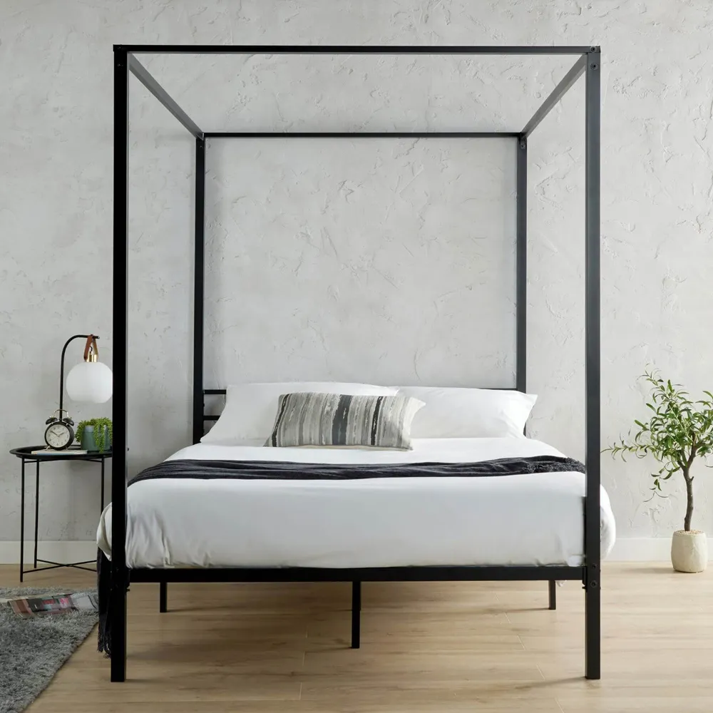 Sierra Double 4 Poster Bed Frame with Canopy - Black, Metal