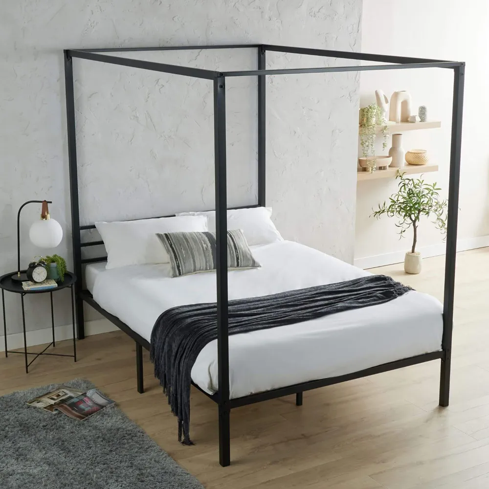 Sierra Double 4 Poster Bed Frame with Canopy - Black, Metal