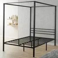 Sierra Double 4 Poster Bed Frame with Canopy - Black, Metal
