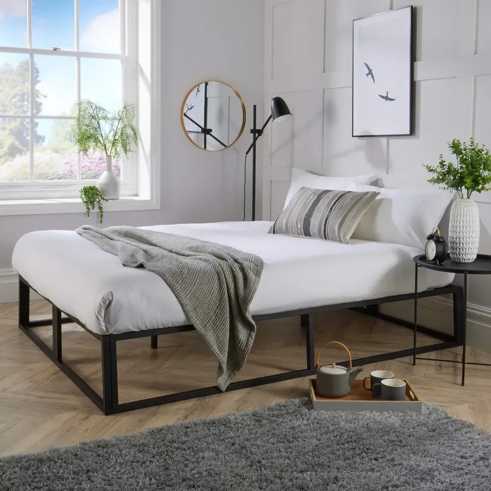Small Double Platform Bed Frame - Black, Metal